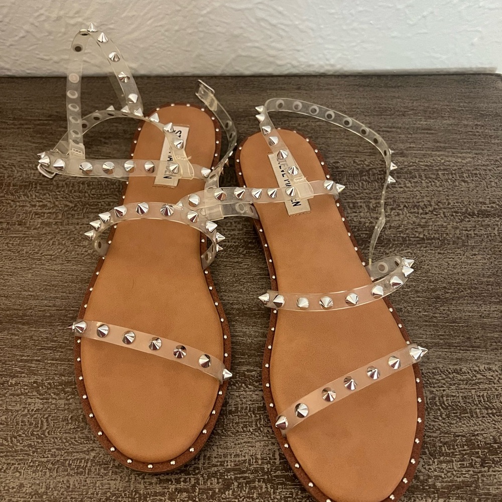 Steve Madden Clear Sandals with Silver Studs
